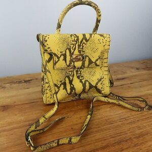 MONDI ACCESSORIES VINTAGE YELLOW SNAKE SKIN PATTERN LEATHER SHOULDER HANDBAG